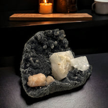 Load image into Gallery viewer, Black Chalcedony with Calcite, Stilbite &amp; Apophyllite
