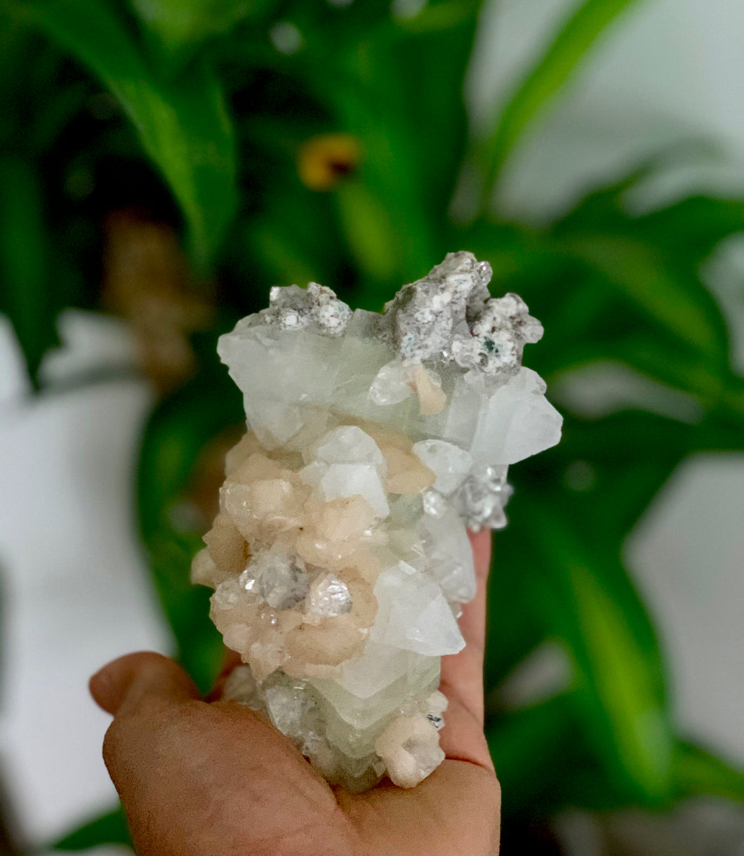 Green Apophyllite, Stilbite on Chalcedony