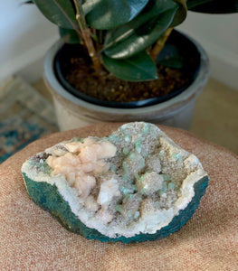 Large Green Apophyllite, Stilbite on Chalcedony