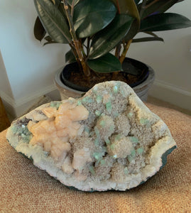 Large Green Apophyllite, Stilbite on Chalcedony